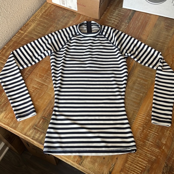 J. Crew Tops - J Crew Beachwear Long Sleeve Top, back zipper, white and blue stripe, small